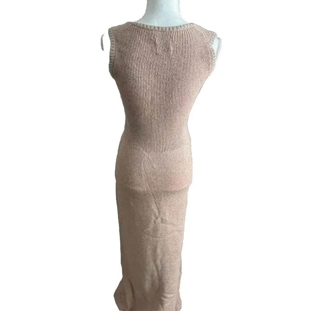 ANNE FOGARTY Vintage 1970s Metallic Knit Sweater Maxi Dress and Cardigan Set MED